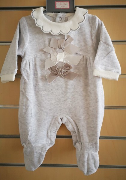 Grey Velour Babygrow with 3 Ribbons 9337