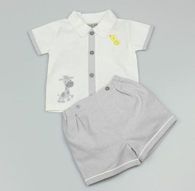Grey Shorts & shirt Set -Giraffe & Duck 1055 