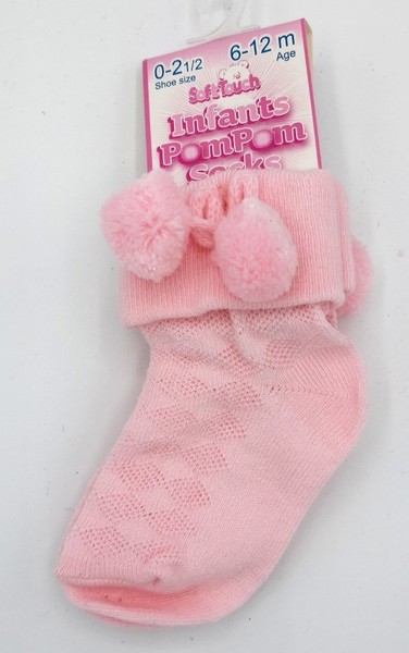Pink Ankle Socks with Pom Poms S08P