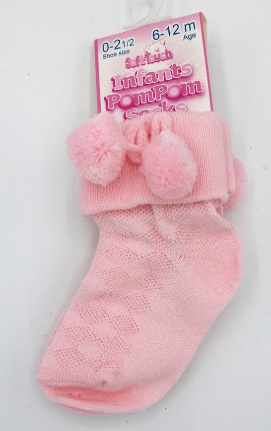 Pink Ankle Socks with Pom Poms S08P