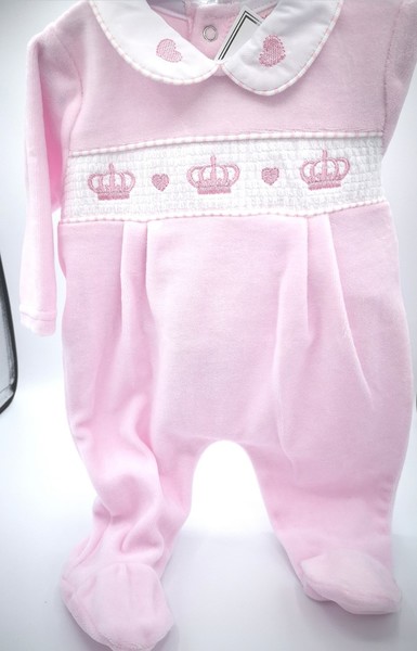  Crown Velour Sleepsuit in Pink 8943 