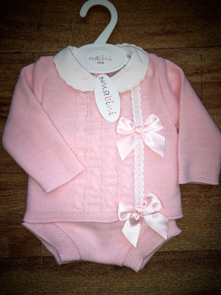  Knitted 2pc- Trelllis & 2 Bows 2225 pink