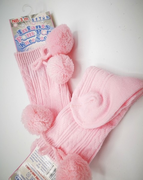  Pink Pom Pom Knee High Socks 0-12 months