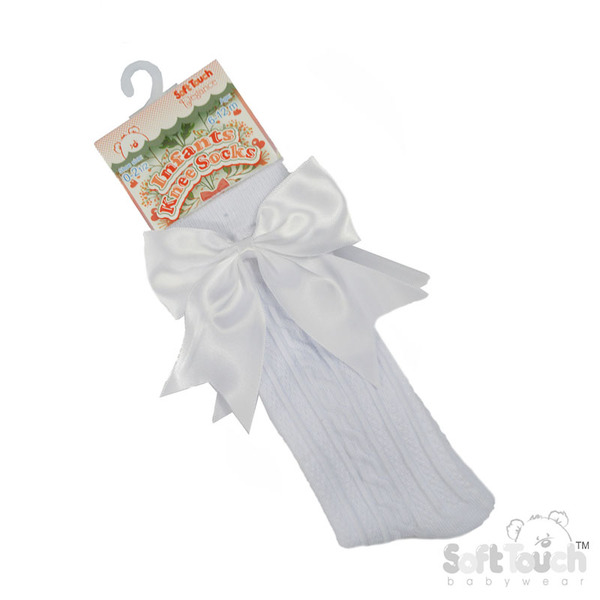 White Knee-High Socks with Satin Bow 350-W