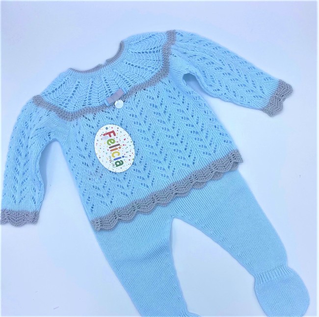  Boxed Spanish Knitted Set 9705-Grey & Blue
