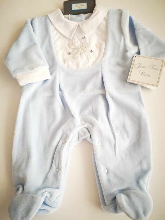 Blue Velour Sleepsuit with Teddy Embroidery 8643