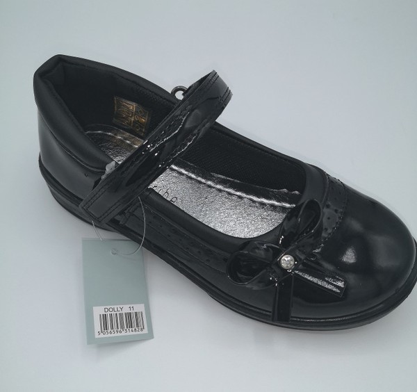 Black Patent Velcro Strap Shoes with Bow "Dolly"