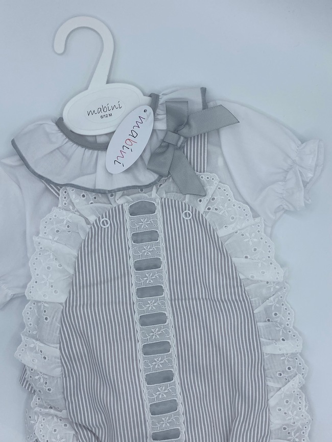 Grey Striped Romper with Lace 