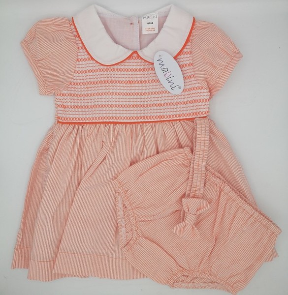Smocked Dress in Orange & White Stripes 3304