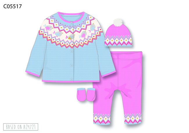 Boxed Knitted Set in Pink with a Bird Design C05517