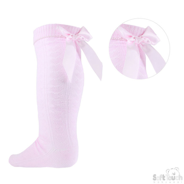Girls Satin Bow Knee High Socks -Pink
2-6yrs