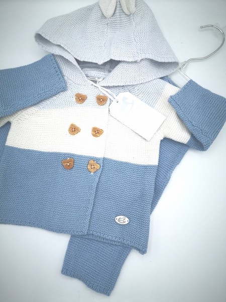 Hooded  Set Striped / teddy buttons W23302