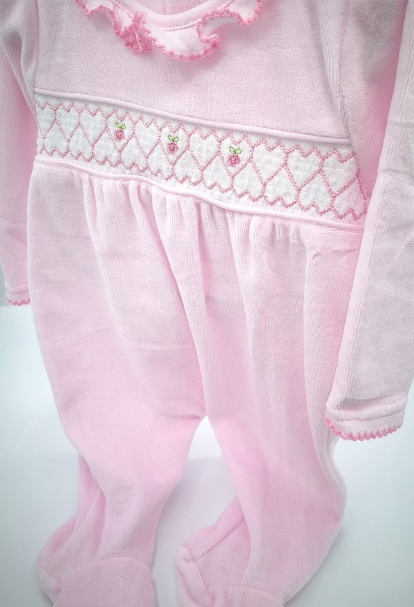 Pink Velour with Smock & Embroidery detail 8648
