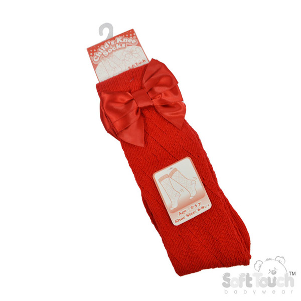 Red Knee-High Pelerine Socks w Satin Bow PS16 