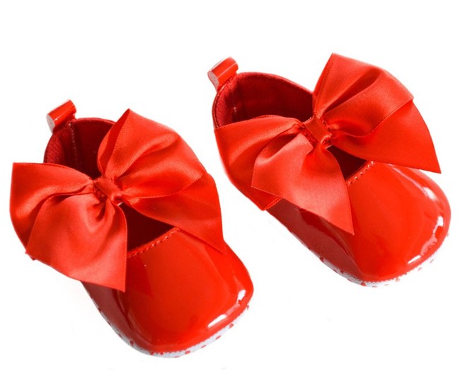 Satin Bow Pram Shoes B2228 Red