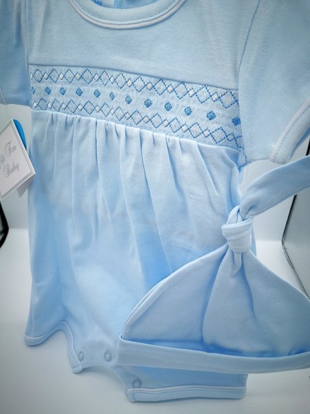 Sky Blue Romper with Smock 8388