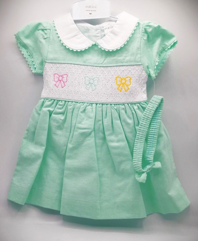 Mint Smock Dress with Bows 2422 
