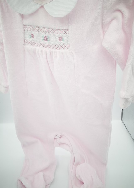 Pink Velour with panel flower smocking 21637
