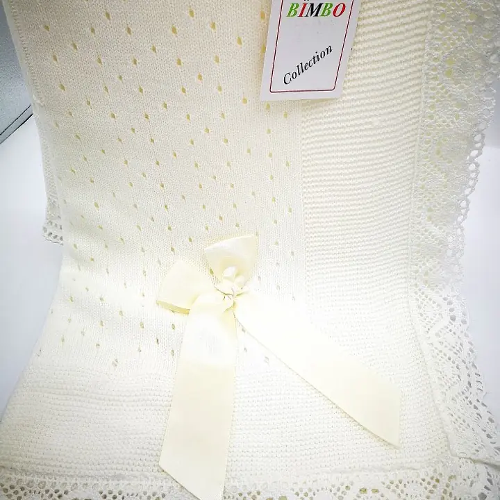 Crochet lace and ribbon shawl Cream Ref 5