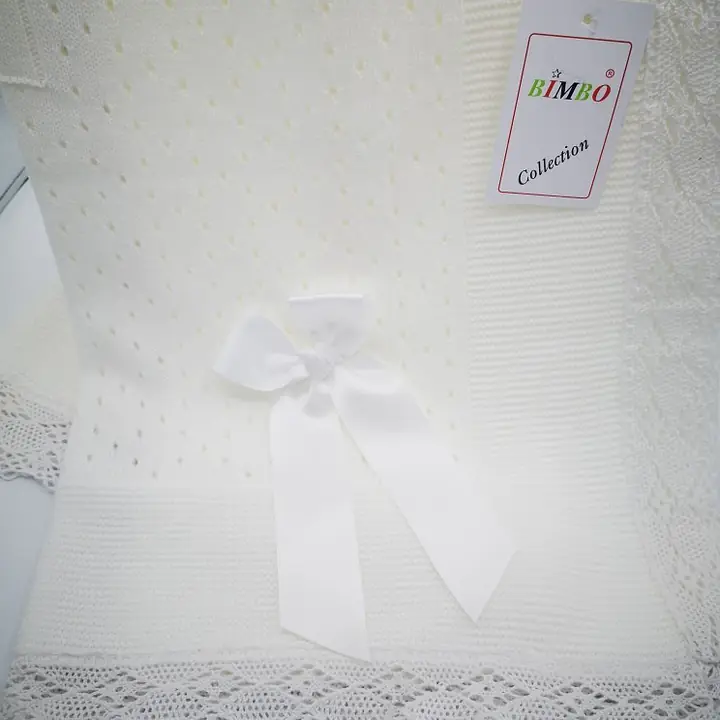 Crochet lace and ribbon shawl White Ref 5