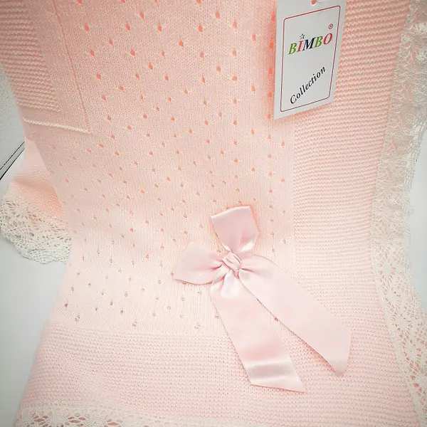 Crochet lace and ribbon shawl Pink Ref 5 