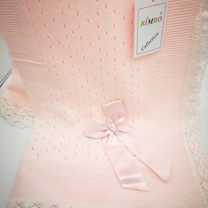 Crochet lace and ribbon shawl Pink Ref 5 