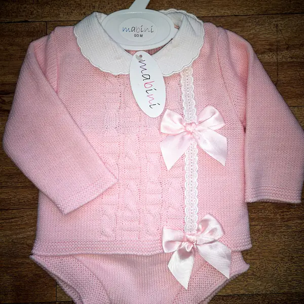  Knitted 2pc- Trelllis & 2 Bows 2225 pink