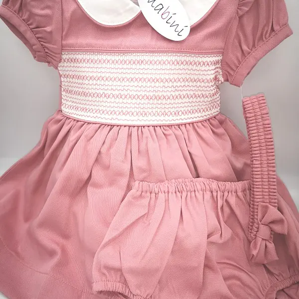 Rose Pink Smock Dress w Panty & Headband 6201