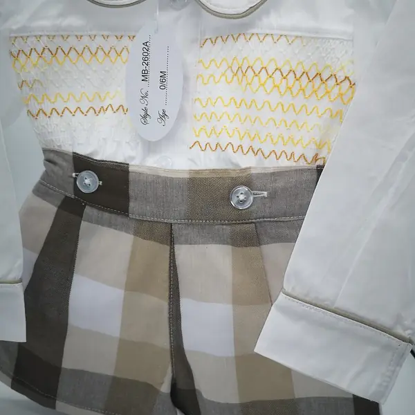  White & Cream Check Smock Shorts set 2602