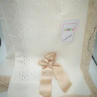 Crochet lace and ribbon shawl Cream W Camel Bow