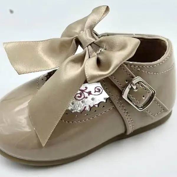 Kylie Satin Bow Shoes -Camel