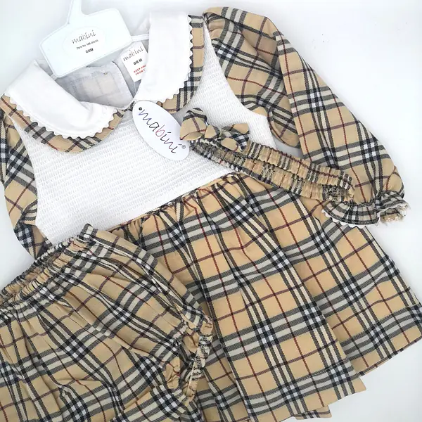  Cream Check Smock Dress 9001