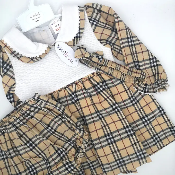  Cream Check Smock Dress 9001