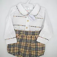 Cream Check Smock Shirt Set 9000