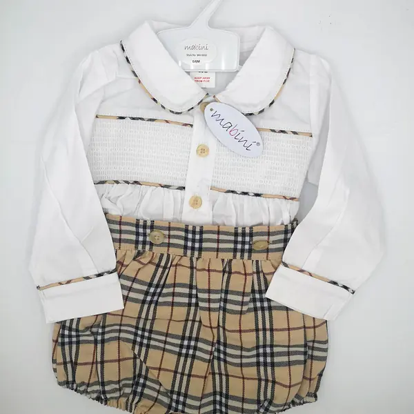 Cream Check Smock Shirt Set 9000