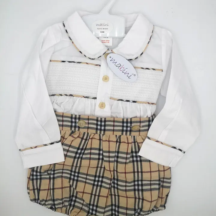 Cream Check Smock Shirt Set 9000