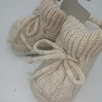  Cream Knitted Bootees with Lace look