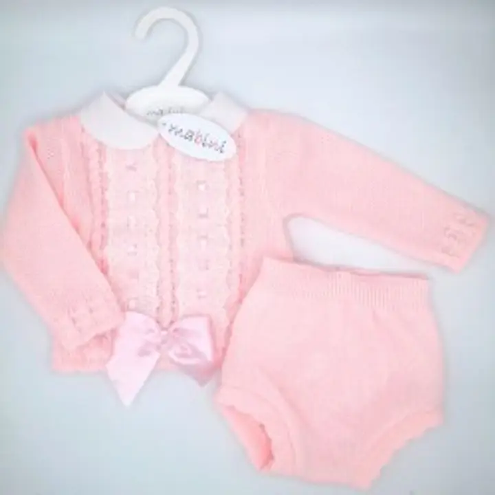 Pink Knitted Set with Lace & Bows MB12