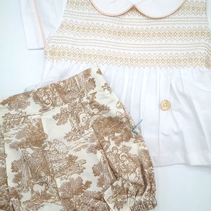Cream Traditional Print Shorts Set 9992