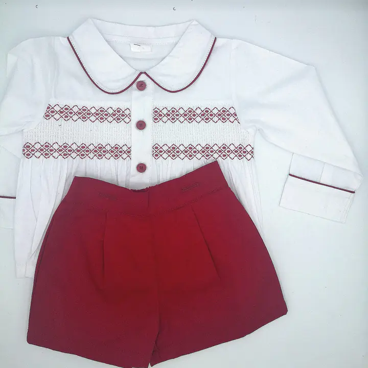Burgundy Smock Shorts Set 2828  (6pcs) - Master